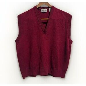 Vintage Saks Fifth Avenue Sweater Vest Mens Large Maroon 100% Wool Italy V Neck